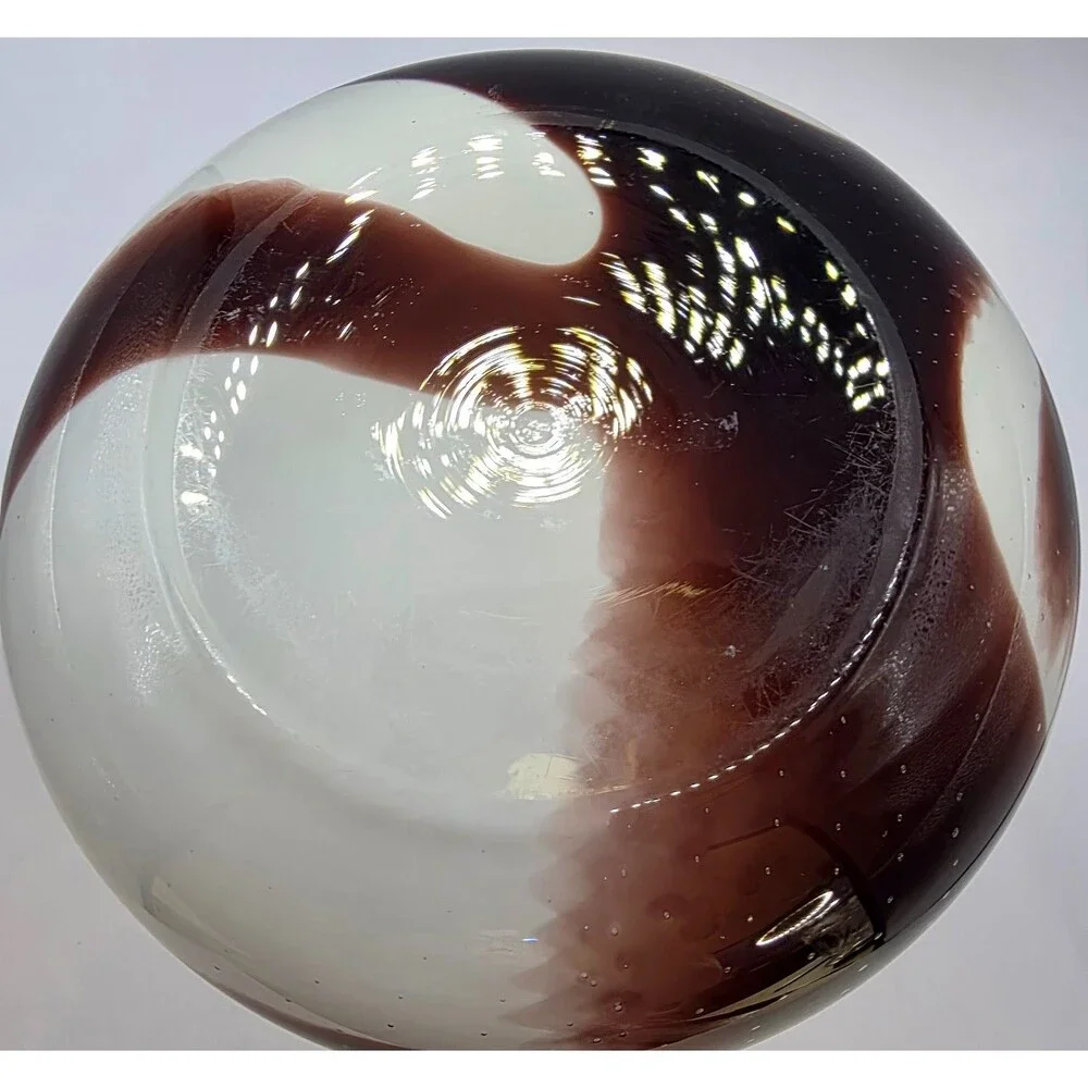 Vintage Hand Blown Art Glass Vase Brown White Controlled Bubble Studio Glass 7